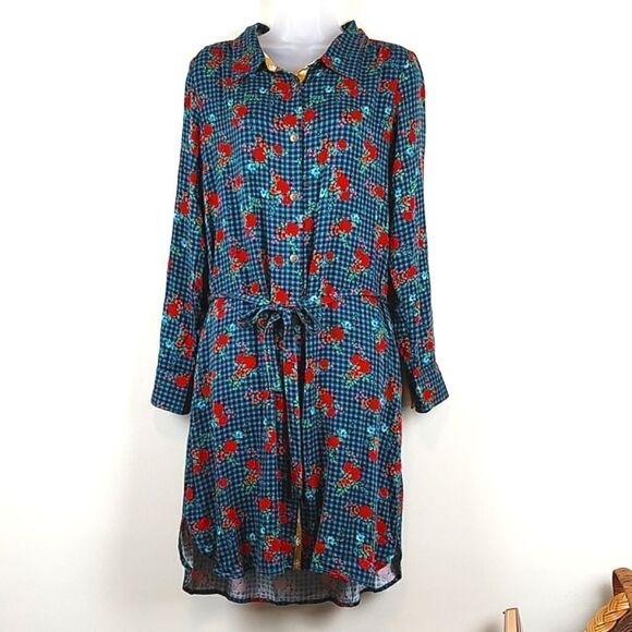 Matilda Jane Women's Fa La La Dress Gingham Floral Button Front Shirtdress NWT - Picture 2 of 15